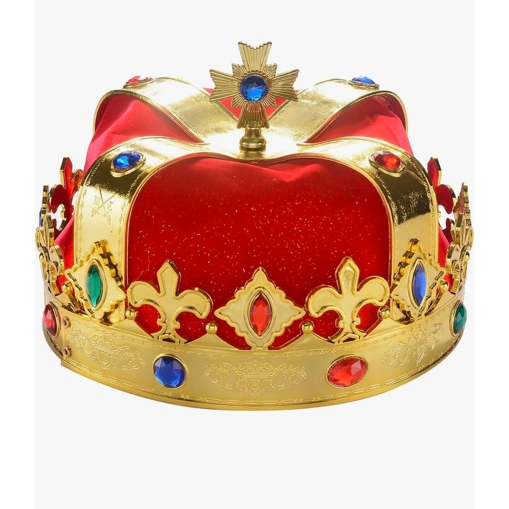 King/Queen Crown With Jewels Adult Size Royal Gold Red Unisex Halloween